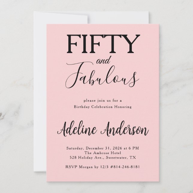 Invitación Modern Fifty and Fabulous Bold 50th Birthday Party (Anverso)