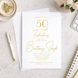 Invitación Modern Fifty and Fabulous Gold 50th Birthday Party
