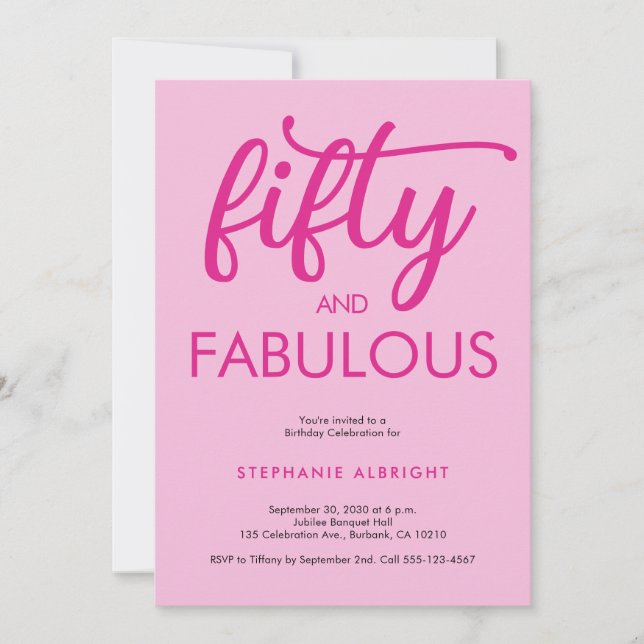 Invitación Modern Fifty and Fabulous Pink 50th Birthday Party (Anverso)