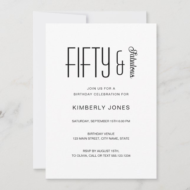 Invitación Modern Fifty & Fabulous 50th Birthday Party (Anverso)