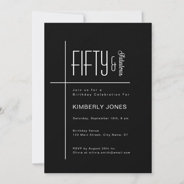Invitación Modern Fifty & Fabulous Bold 50th Birthday Party (Anverso)