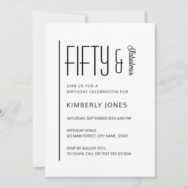 Invitación Modern Fifty & Fabulous Bold 50th Birthday Party (Anverso)
