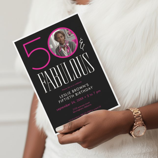 Invitación Modern Fifty Fabulous Pink White Photo Birthday (Subido por el creador)