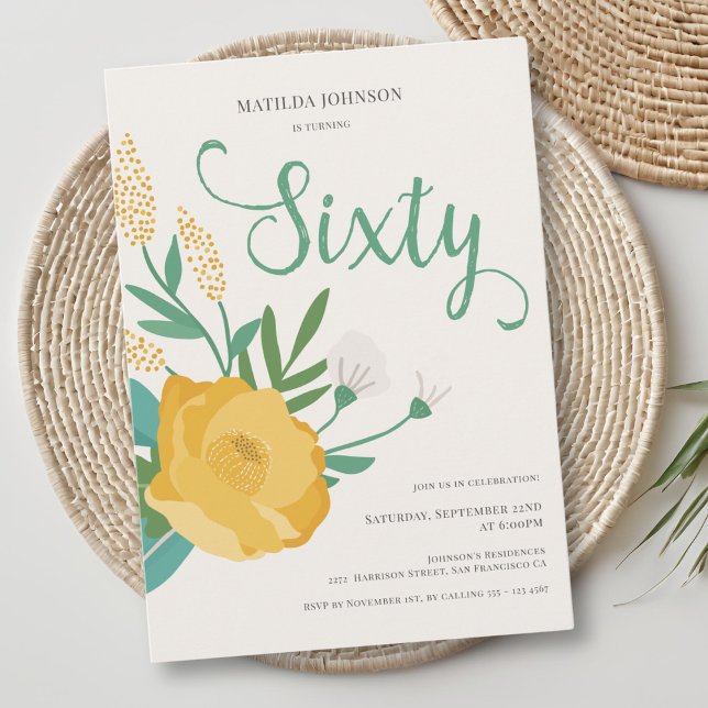 Invitación Modern Floral 60th Birthday Party (Modern Floral 60th Birthday Party Invitation)