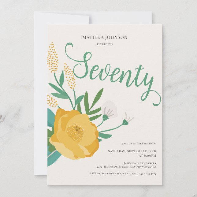 Invitación Modern Floral 70th Birthday Party (Anverso)