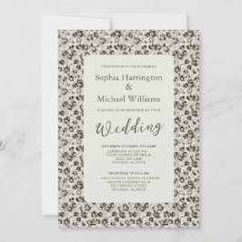 Invitación Modern Floral Black & White Wedding Invite QR Code