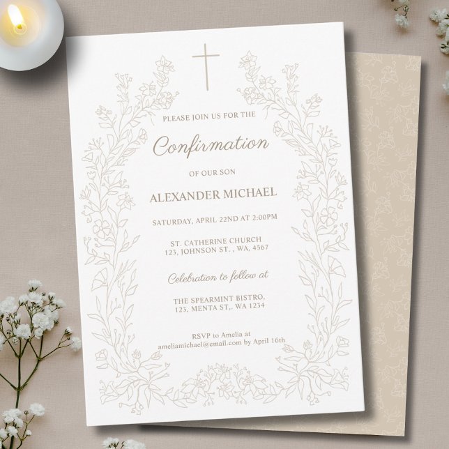 Invitación Modern Floral Cross Confirmation (Subido por el creador)