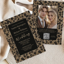 Modern Floral Elegant Black Wedding Invite QR Code