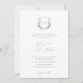Invitación Modern Floral Monogram Crest Formal Wedding