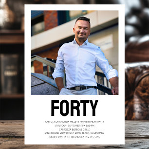 Invitación Modern FORTY Photo 40th Birthday Fiesta