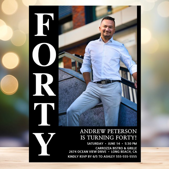 Invitación Modern FORTY Photo 40th Birthday Fiesta (Subido por el creador)