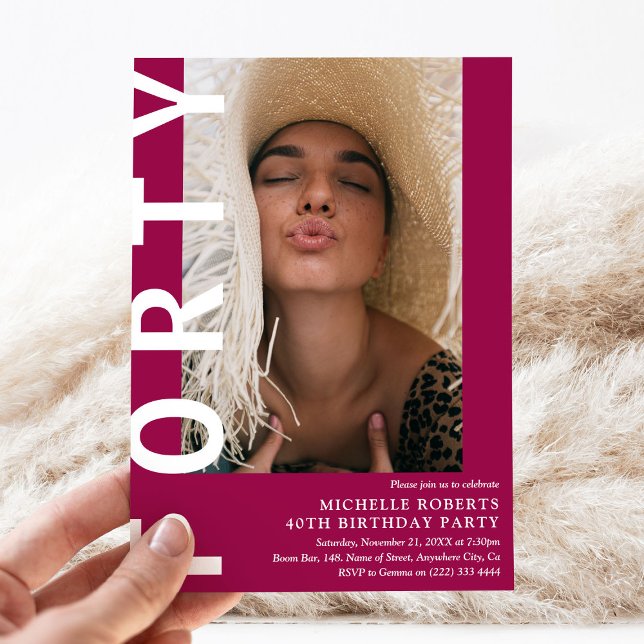 Invitación Modern FORTY Photo 40th Birthday Party Invitation (Subido por el creador)