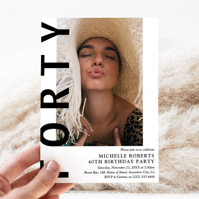 Invitación Modern FORTY Photo 40th Birthday Party Invitation (Subido por el creador)