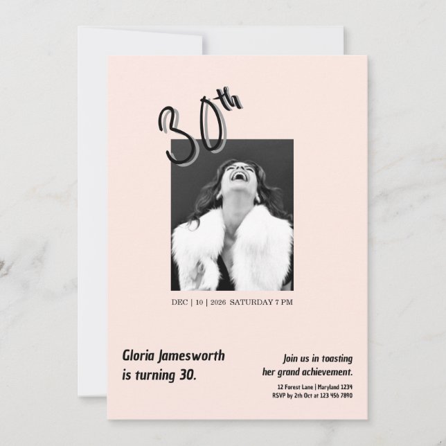 Invitación Modern Funny Light Pink Photo 30th Brithday (Anverso)