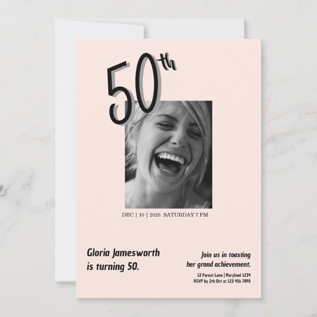 Invitación Modern Funny Light Pink Photo 50th Birthday  (Anverso)