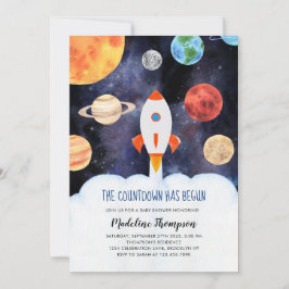 Invitación Modern Galaxy Planets Space Rocket Baby Shower