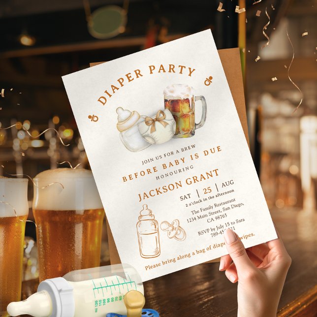 Invitación Modern Gender Neutral Beer Diaper Baby Shower (Modern Gender Neutral Beer Diaper Baby Shower Invitation)