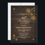 Invitación Modern Geometric Wood 60th Birthday Dinner Fiesta<br><div class="desc">Invitación a la cena de 60 cumpleaños de grano de madera rústico con un marco de oro geométrico único.</div>