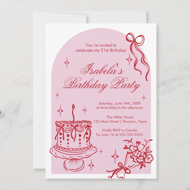 Invitación Modern girly doodle Birthday Invitation (Anverso)