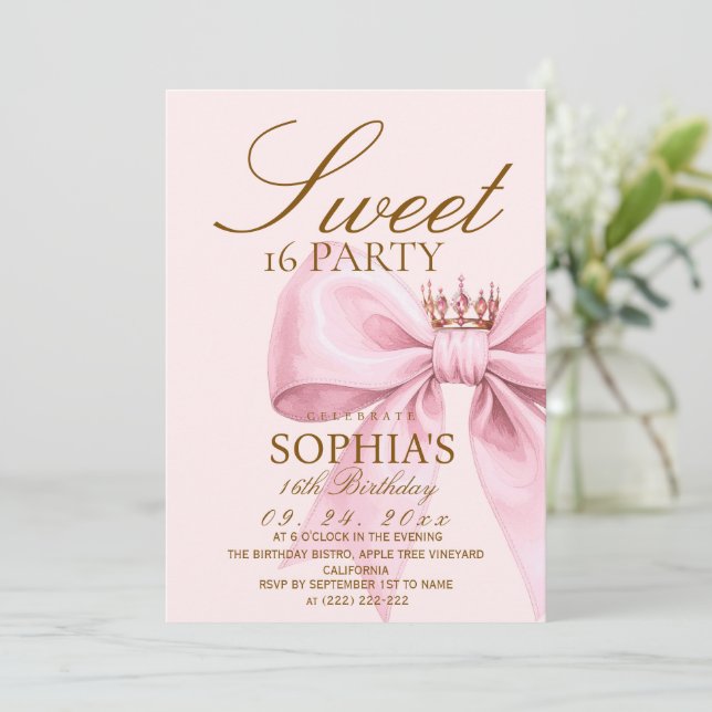 Invitación Modern Glam Blush Pink Sweet 16 Party (Anverso de pie)