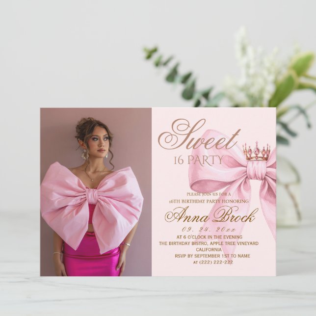 Invitación Modern Glam Pink Photo Sweet 16 Party (Anverso de pie)
