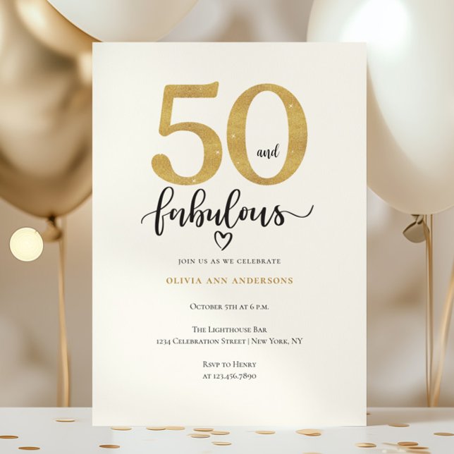 Invitación Modern Gold 50 Fabulous Birthday  (Subido por el creador)
