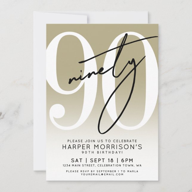 Invitación Modern Gold 90th Birthday Party Invitation (Anverso)