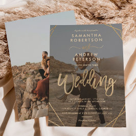 Invitación Modern gold boho frame simple photo script wedding