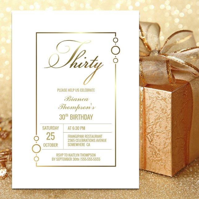 Invitación Modern Gold Border 30 Fiesta de Cumpleaños (Subido por el creador)