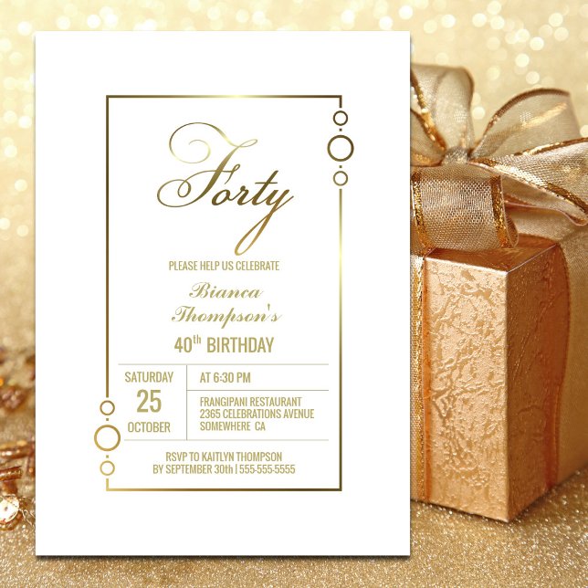 Invitación Modern Gold Border 40 Fiesta de Cumpleaños (Subido por el creador)