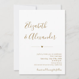 Invitación Modern Gold Caligraphy Script Heart Boda