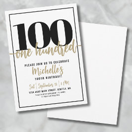 Invitación Modern Gold Calligraphy 100 cumpleaños