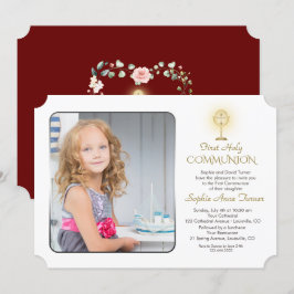 Invitación Modern Gold Chalice Chica de fotografía Comunión s
