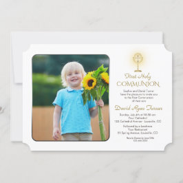 Invitación Modern Gold Chalice Photo Boy 1ª Sagrada Comunión