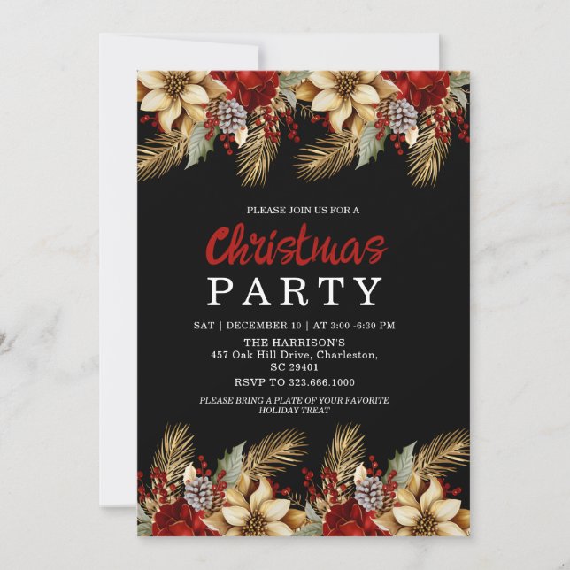 Invitación Modern Gold Flower Holiday Celebration Invitation (Anverso)