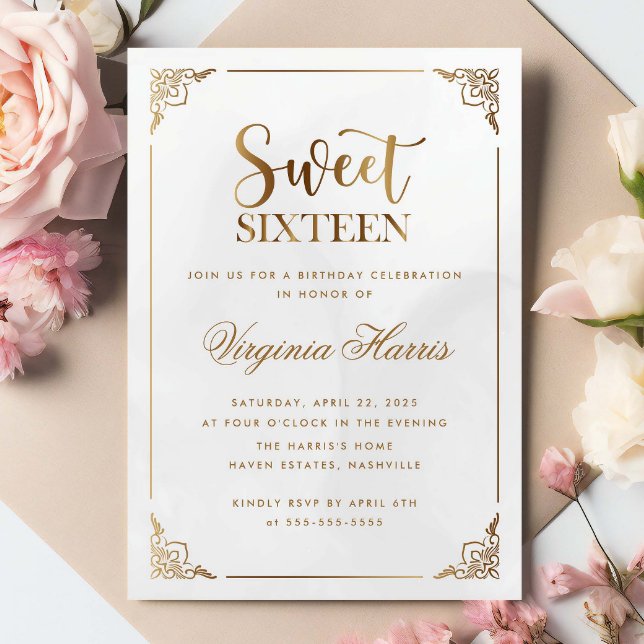 Invitación Modern Gold Frame Ornate Dulce Dieciséis Cumpleaño (Subido por el creador)