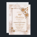 Invitación Modern Gold Geometric 90th Birthday Party<br><div class="desc">Mármol moderno enmarcado en un diseño hexagonal geométrico de oro invitación a la fiesta de cumpleaños número 90.</div>