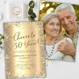 Invitación Modern Gold Glitter Photo 50th Wedding Anniversary