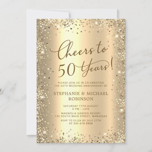 Invitación Modern Gold Glitter Photo 50th Wedding Anniversary (Anverso)