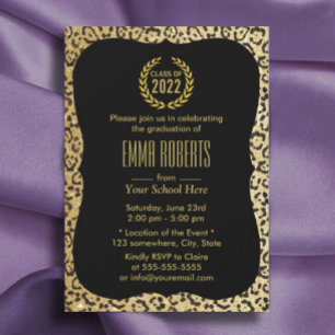 Invitación Modern Gold Leopard Print Class of 2022 Graduation
