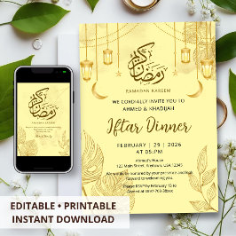 Invitación Modern Gold Palm Leaf & Crescent Iftar Dinner