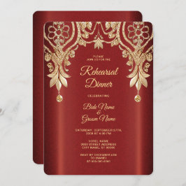 Invitación Modern Gold Red Floral Rehearsal Dinner