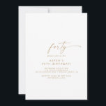 Invitación Modern Gold Script 40th Birthday Party Invitation<br><div class="desc">Esta moderna invitación a la fiesta de cumpleaños número 40 es perfecta para una fiesta de cumpleaños minimalista. El sencillo diseño en color amarillo dorado presenta una tipografía de letras industriales única con un estilo boho moderno. Personalizable de cualquier color. Mantenga el diseño minimalista y elegante, tal como está, o...</div>