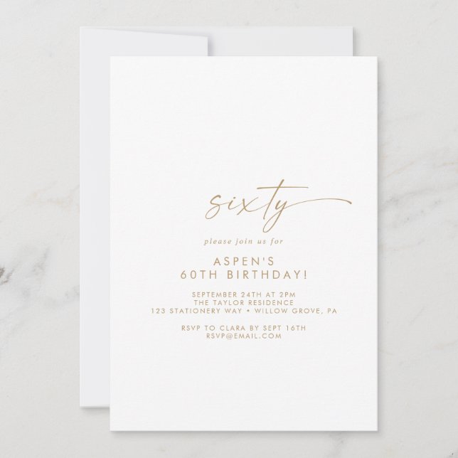 Invitación Modern Gold Script 60th Birthday Party Invitation (Anverso)