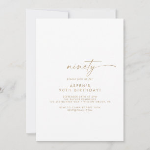 Invitación Modern Gold Script 90th Birthday Party Invitation