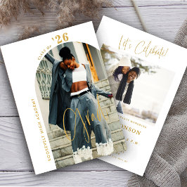 Invitación Modern Gold Script Photo 2024 Minimal Grad Fiesta