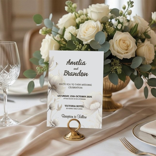 Invitación Modern Gold Sketch Flowers | White Wedding (Subido por el creador)