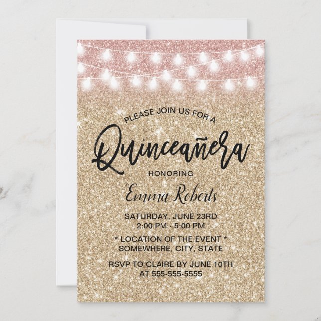 Invitación Modern Gold Sparkle Faux Purpurina Quinceanera 15 (Anverso)