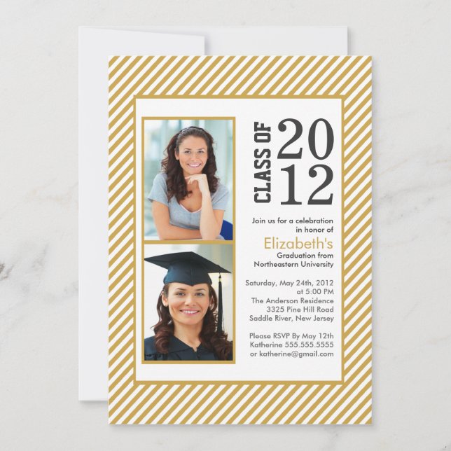 Invitación Modern Gold Stripes Photo Graduation (Anverso)