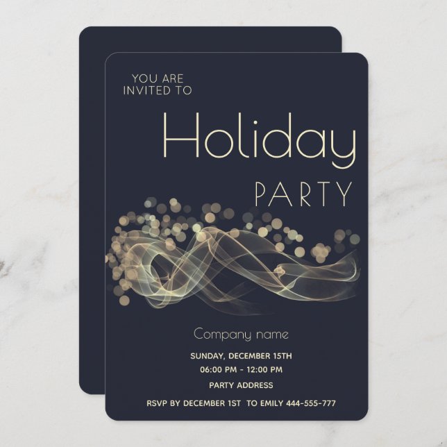 Invitación Modern Gold Wavy bokeh corporate Holiday party (Anverso / Reverso)